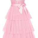 GRACE KARIN Girls Sequin Tulle Dress One Shoulder Formal Party Holiday Maxi Dress for Girl 6-14Y (6-7 Years, Pink)