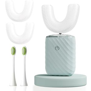 Ultrasonic Automatic Electric Toothbrush for Adults- U Shaped self Brushing Toothbrush, 360° Mouth Cleaning, 5 Modes for Whitening, IPX7 Waterproof Rechargeable (Light Blue)