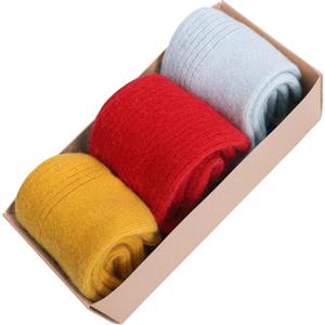 3 Pairs Wool Cashmere Socks For Women Winter Casual Dress Warm Thicken Sock Gifts (Multi-red)