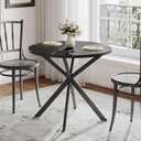 ChooChoo Round Dining Table for 2, Farmhouse Wood Kitchen Table, Circle Dinner Table for Kitchen & Dining Room, Small Space, 31.5In, Black