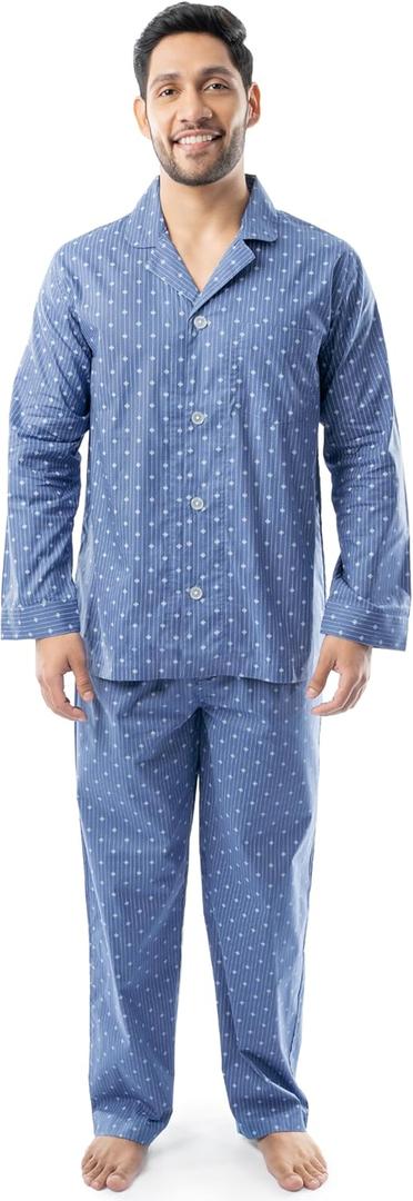 Fruit of the Loom mens Long Sleeve Broadcloth Pajama Set (Large, Medium Blue)