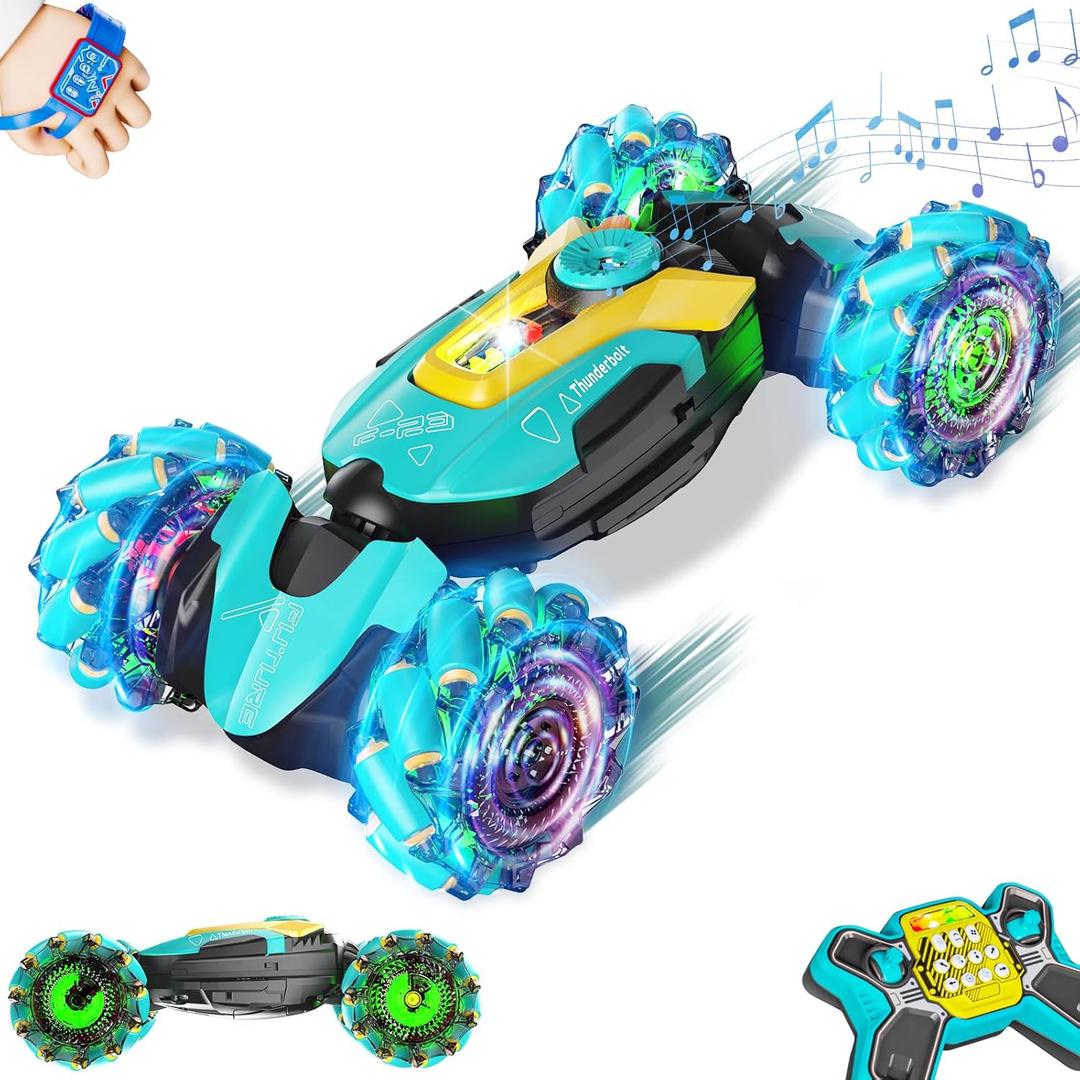 Gesture Sensing RC Stunt Car,Remote Control Car Toys for Ages 5-13,4WD All-Terrain with 360 Flips & LED Music Show,3-6 Year Old Boy Birthday Gift,Indoor/Outdoor Play & Gifts for Boys Toys Age 8-10 (Blue)