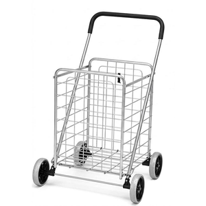 Shopping Cart Grocery Rolling Folding Basket on Wheels Foldable Utility Trolley Compact Lightweight Collapsible 2 Wheel Silver