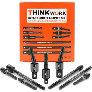 THINKWORK Impact Socket Adapter Set, 1/4" 3/8" 1/2" Drill Socket Adapter Set, 1/4" Hex Shank for Cordless Impact Driver Power Drill 8 Piece