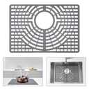 Snuggery Silicone Sink Protector 19"x13" Rear Drain Hole, Heat Resistant Non-slip Dishwasher Suitable, Sink Mat for Bottom of Farmhouse Kitchen Stainless Steel Sinks(Grey)