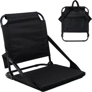 Stadium Seat with Back Support, Bleacher Chair with Storage Pockets and Cushion, Portable Stadium Seat for Sports Events, Camping, Outdoor Activities and Fishing, 17.7x16.5x18.1 inches