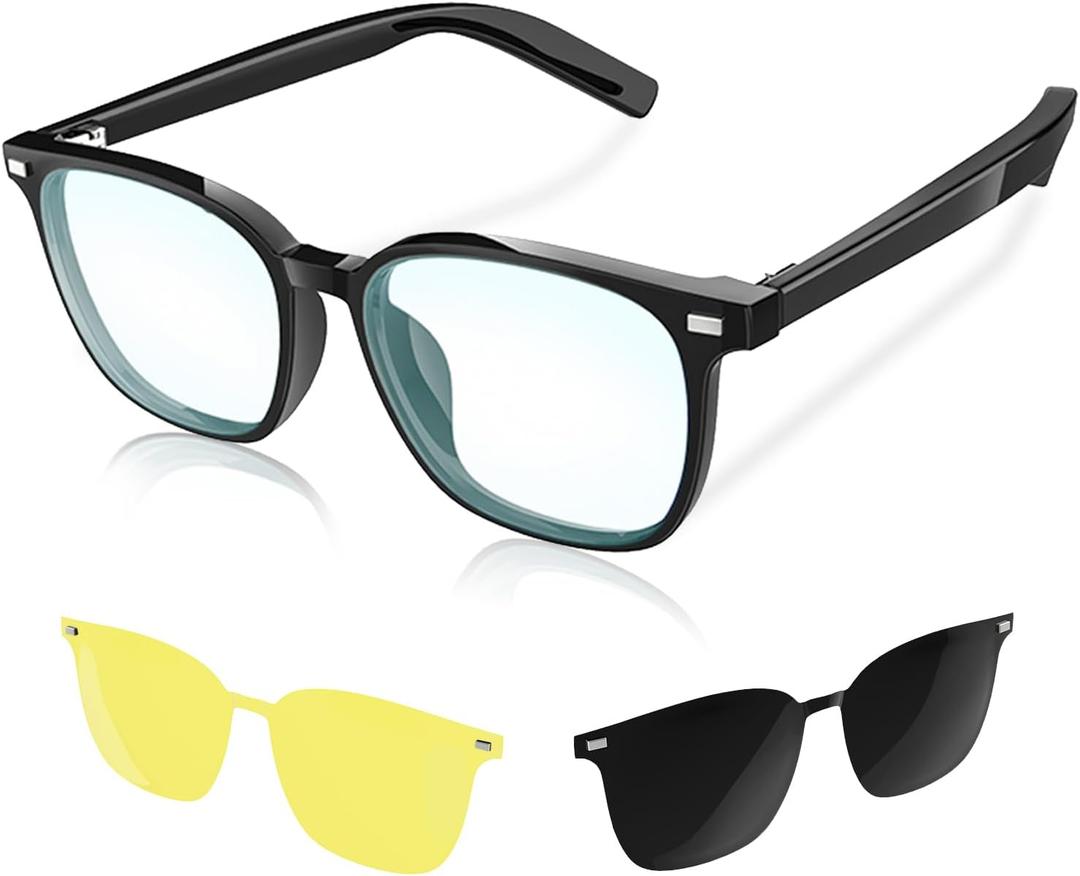 Smart Glasses - Open Ear Anti-Blue Light Bluetooth Audio Glasses for Men Women, Night Vision & Polarized Snap on Lenses, Voice Assistant, Remote Control Photo - for Working/Driving/Relaxing