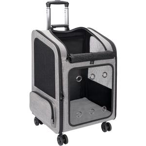 Extra Large Pet Carrier Backpack with Wheels Cats Under 30 Lbs, for Dogs Puppies Rabbits Other Animals Under 25 Lbs, Great for Travel/Hiking/Outdoor Use (Grey)