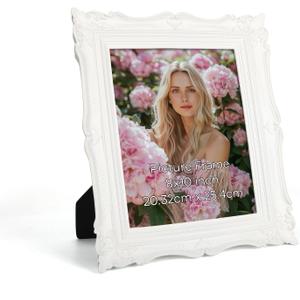 PHAREGE 8x10 Vintage Picture Frame White, 8 by 10 Ornate Antique Picture Frame for Wedding, Retro Photo Frame Displays Horizontally or Vertically On Tabletop