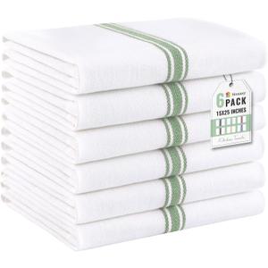 Homaxy 100% Ring Spun Cotton Kitchen Towels 6 Pack, Grass Green Stripe, 15" X 25" - 6 Pack