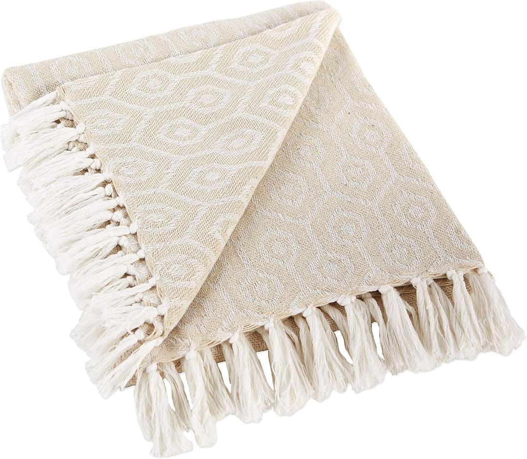 DII Modern Cotton Geometric Blanket Throw with Fringe for Chair, Couch, Picnic, Camping, Beach, & Keep Cozy with Everyday Use, 50x60, Off-White