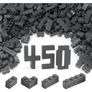 Feleph Masonry Bricks Set 450 Pcs Wall Building Accessories Diverse Creative Construction Bulk Parts and Pieces Blocks Toy Compatible with Classic Major Brands (Dark Gray)