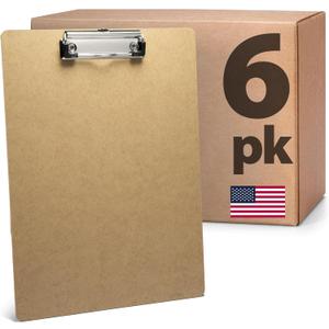 Officemate Recycled Wood Clipboards, Low Profile Clip, 6 Pack Clipboards, Letter Size (9 x 12.5 Inches), Brown (83806)