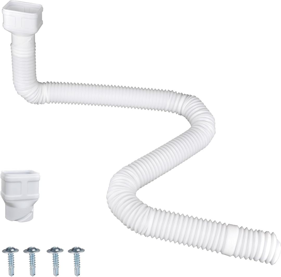 16.5ft Long Gutter Downspout Extensions, Downspout Extender Drainage Pipe for 2"3" and 3"4" Downspout, Outside Diameter 3.1 Inches, Pipe Stretched Length 16.5ft (White-1 pack)