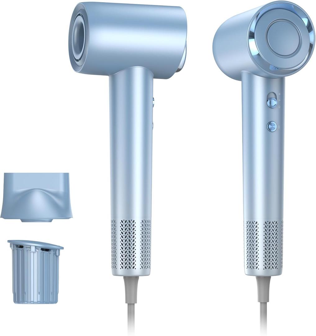 Hair Dryer, 130000RPM High-Speed Brushless Motor Blow Dryer for Fast Drying, 400 Million Negative Ions Hair Dryers for Women, Hair Blow Dryer with Nozzle & Fragrance Essence Capsule (Blue) (Large)