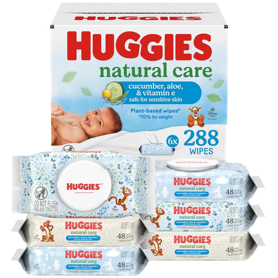 Huggies Natural Care Cucumber, Aloe and Vitamin E Baby Wipes, Hypoallergenic, Scented, 6 Flip-Top Packs (288 Wipes Total)