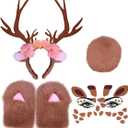 Christmas Reindeer Antlers Headband,Tail,Paws,Face Stickers, Halloween Festival Parties Dress up