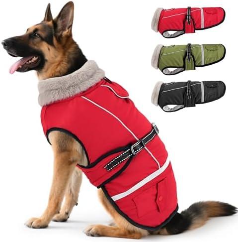 Dog Coat, Dog Winter Coat Jacket Waterproof for XXXL Large Dogs, Pet Vest Warm Fleece Cozy for Cold Weather, with Harness Built in Reflective, Dogs Snowsuit Windproof, Adjustable Buckle