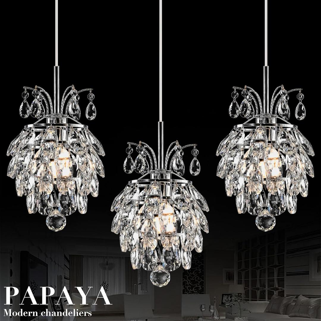 PAPAYA Set of 3 Crystal Pendant Lights for Living Room Bedroom Dining Room Modern Simple Art Deco Chandelier Any Combination Hanging Lamp Lighting Fixtures (E26 Base)