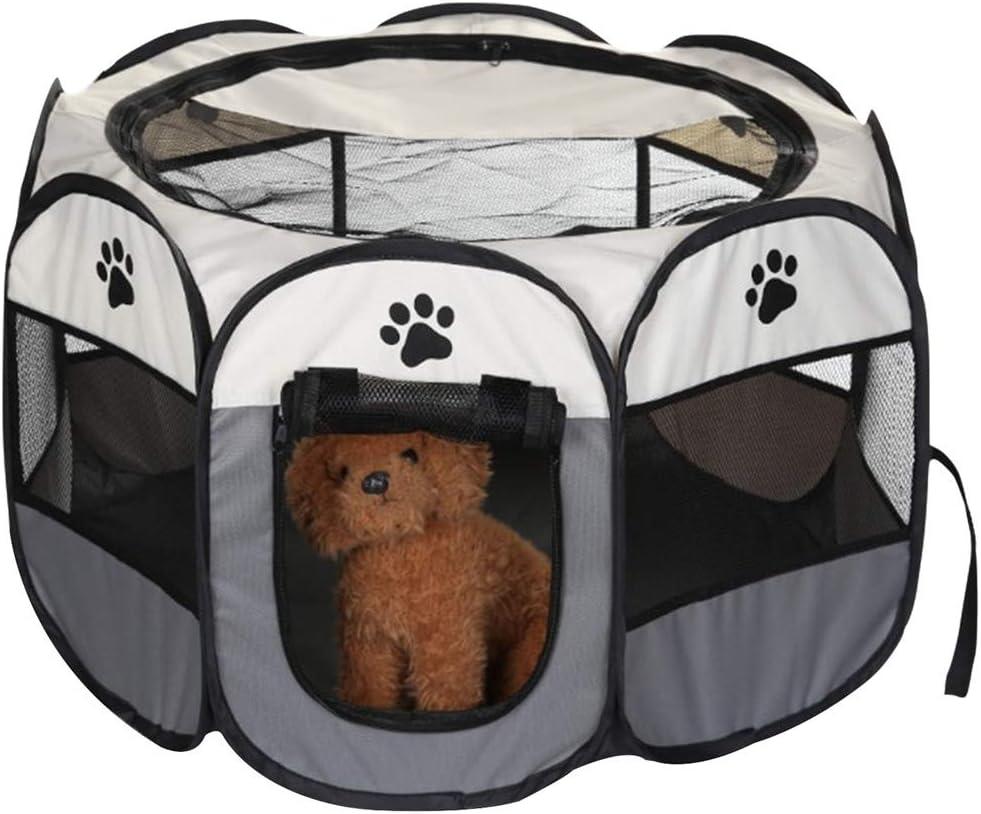 Pet Playpen Foldable Puppy Dog Cat Playpen Soft Fabric Portable Pet Run Cage Indoor Outdoor Use 74 x 74 x 43 cm for Rabbit Hamster Guinea Pig Grey