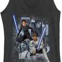 STAR WARS Girls Clone Wars Schematic Shot Tri-Blend Racerback Layering Tank (Small, Black Heather)
