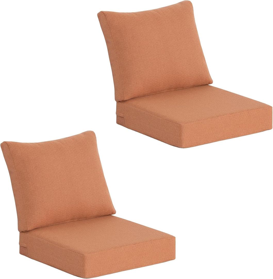 Outdoor Deep Seat Cushions (25"x25") 2 Sets, Water-Resistant Fade Resistant Cushions with Removable Covers & High Resilience Foam with YKK Zippers for Patio Furniture,Tangerine