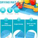 Dish Drying Mat Kitchen Counter - Silicone Dish Drying Pad with Built-in Drain for Sink, Refrigerator and Drawer Liner, Easy Clean, Non-Slip, Heat Resistant, 14.8" x 10.7"
