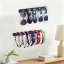 Sunglasses Organizer Wall Mounted, Metal Glasses Sunglass Holder for Wall, Self Adhesive Eyeglass Display Storage Rack for Hanging Multiple Glasses (Black, 2PCS)