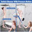 13" Rainfall Shower Head with Handheld Combo, Dual Waterfall Showerhead Button Switch by Handheld, Rain Shower head with 3-Modes Wand, Adjustable Extension Arm, 71 Inches Stainless Steel Hose(Chrome)