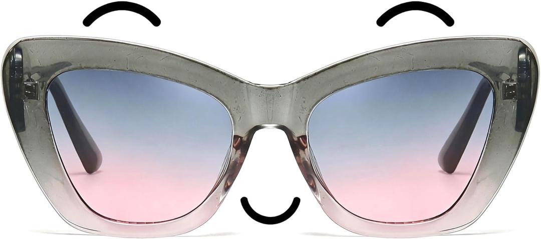 Chicid Oversized Cat Eye Sunglasses Women, Designer Stylish Sun Glasses UV protection for Driving Fishing Outdoor (A02 Gradient Grey Frame/Grey Pink)