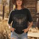 Vintage Rock Band T-Shirts for Women Retro Free Bird Eagle Graphic Country Music Tees Casual Loose Short Sleeve Tops (Black, L)
