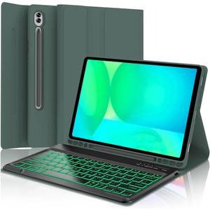 Keyboard Case for Samsung Galaxy Tab S10 FE / S10 Lite 10.9 Inches, S7/ S8/ S9/ S9 FE 11" Smart Backlit Case Keyboard with Pen Holder (Green)