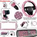 27PCS Bling Car Accessories Set for Women, 14.5-15" Rhinestone Steering Wheel Cover Cup Coaster, USB Charger Phone Holder Headrest Hook, Diamond Auto Interior Decor, Universal Fit (Pink)