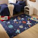 SLEEP ZONE Kids Rugs for Playroom, Area Rugs for Boys Bedroom, Washable Nursery Carpet, Non Slip Rug Play Mat, Space Rocket Planet, 4X6 Feet