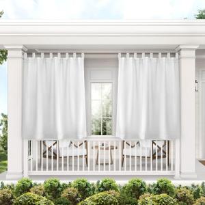 Exclusive Home Cabana Solid Indoor/Outdoor Light Filtering Hook-and-Loop Tab Top Curtain Panel Pair, 54"x63", White