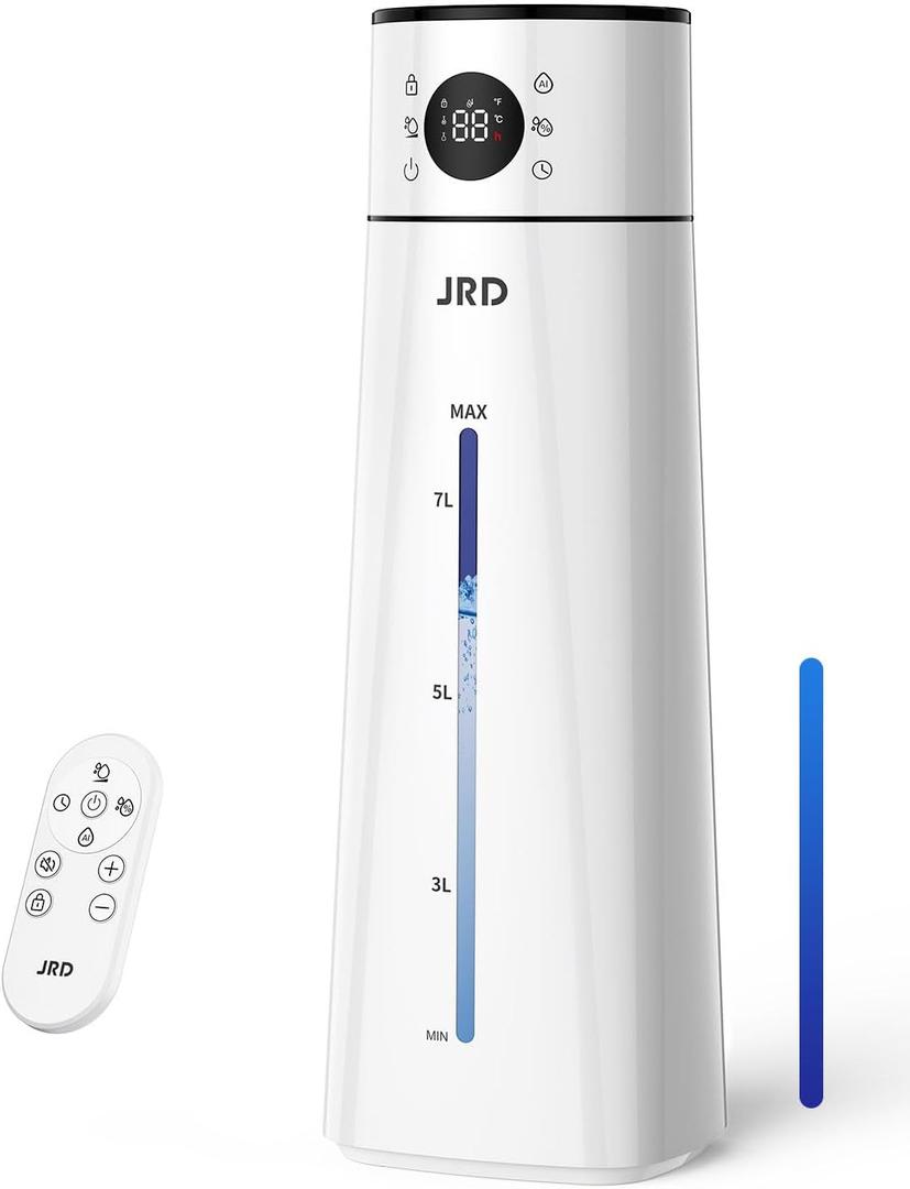 JRD Humidifier Large Room 8L/ 2.1Gal, Ultrasonic Cool Mist for Bedroom, Quiet Humidifier with Remote Control, 10 Mist Modes, 24H Timer, Night Light, AI Mode, 40H Run for Home Office Baby Pets Plants