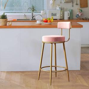 Velvet Fabric Bar Stool with Gold Footrest, Counter Height Bar Chairs for Dining Room, Kitchen Island, Pub-Pink