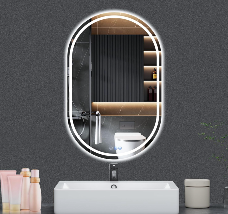 Oval LED Bathroom Mirror, 22"x 36" Frameless Lighted Mirror