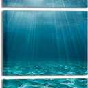 VANSEEING 3 Pieces Ocean Wall Art Blue Sea Underwater Pictures Landscape Teal Coastal Wall Decor for Bathroom Bedroom Living Room 12"x16"x3