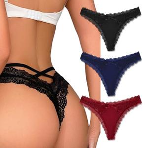Avidlove Women's Panties Sexy Lace Underwear Criss Cross Back Thong Breathable Tanga Bikini Panties 3 Packs-2, S