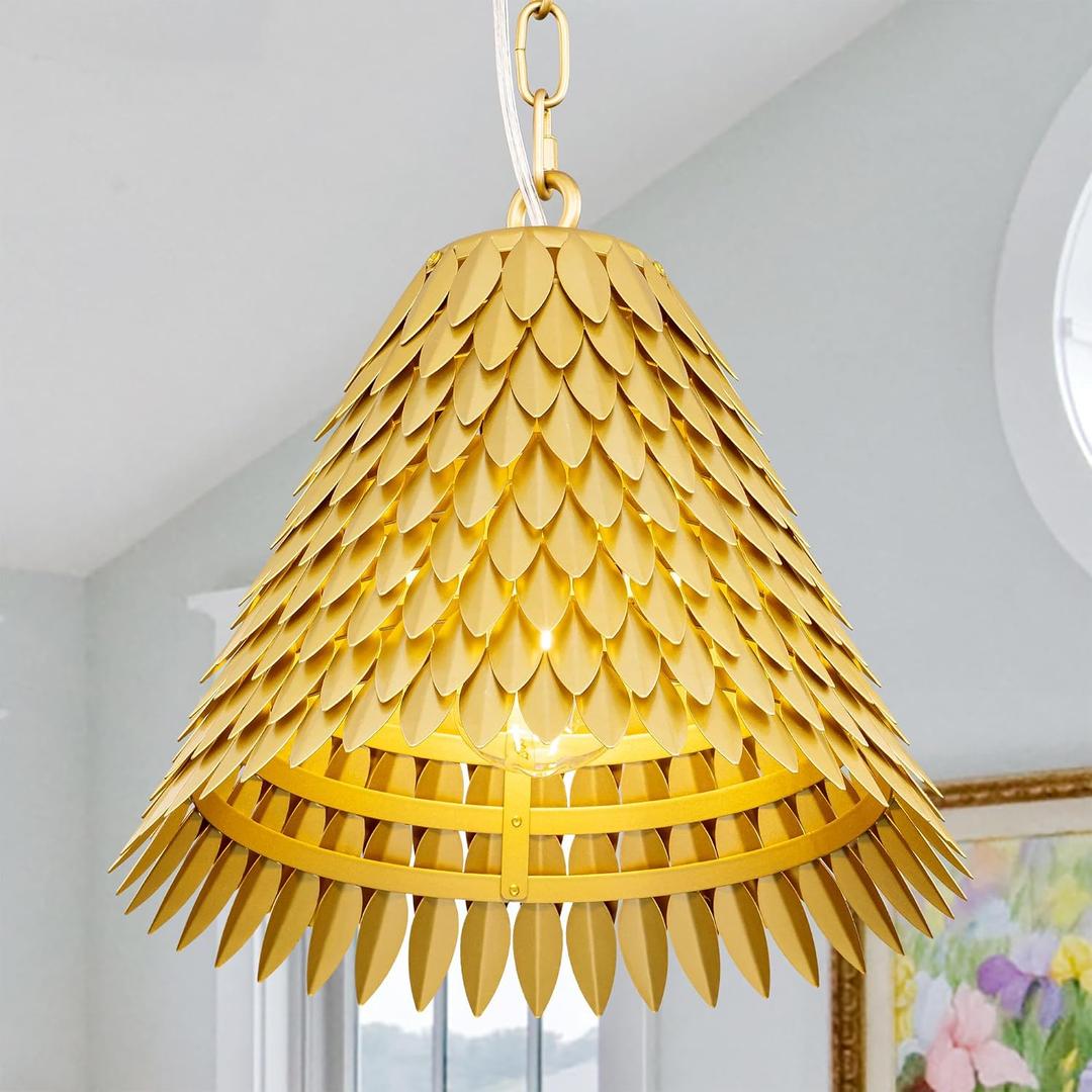 TOCHIC Modern Chandelier Rustic Dining Room Ceiling Pendant Light Fixture with Gold Leaves, Vintage Farmhouse Chandelier for Bedroom, Living Room, Kitchen Island, Foyer, Entryway, 11.8" D
