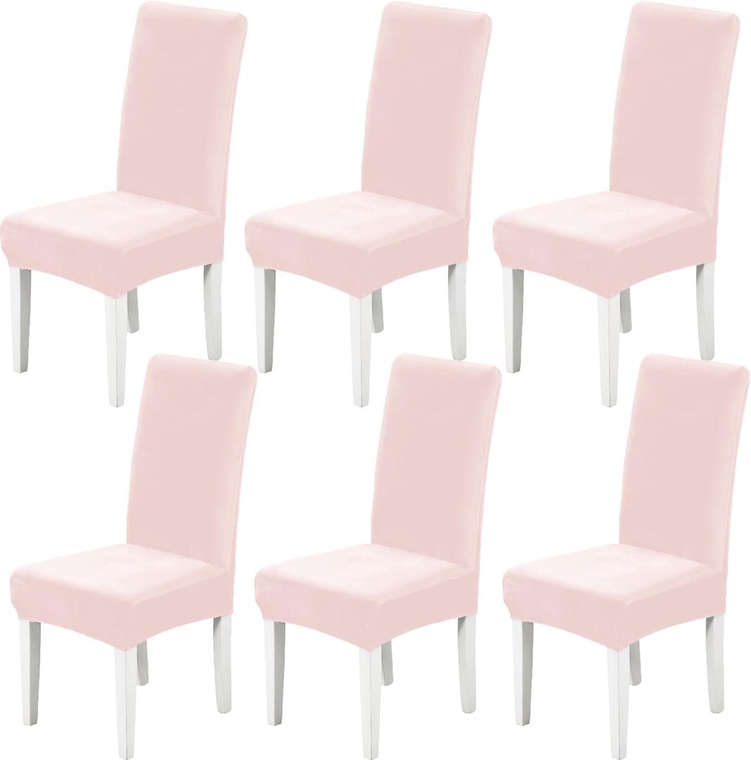 Soft Velvet Dining Chair Covers for Dining Room Set of 6 Pack Velvet Slipcovers Chairs Cover Stretch Slipcover, Pink