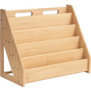 5 Tier Pine Wood Bookshelf Book Holder Wooden Kid's Book Rack Natural for Kids Room Study Room Play Room Books Magazines Storage Organizer, 24.02 Inches X 11.81 Inches X 19.49 Inches