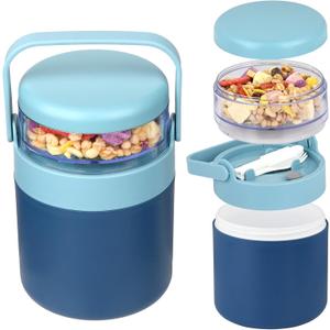 Snack Cup Container with Lid,Oats Containers,570ml+160ml Yogurt and Fruit Holder Cereal Container,Reusable Travel Cereal Bowl and Milk Container