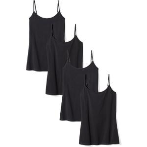 Amazon Essentials Women's Slim-Fit Camisole for Layering and Everyday Wear, Pack of 4, Black, X-Small
