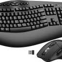 Ergonomic Wireless Keyboard and Mouse Combo, 2.4GHz Full Size Wave Keys Computer Keyboard with Wrist Rest for Natural Typing, Silent 6 Button USB Mouse for Laptop PC Windows Mac