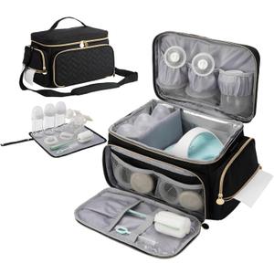 PHOEBUS BABY Breast Pump Bag Compatible with Spectra S1 and S2, Large Insulated Storage with Waterproof Mat, Travel & Work Portable Pump Carrying Case for Pumping Accessories, Black