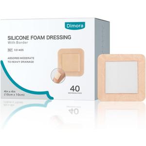 Dimora Silicone Foam Dressing with Border 40 Pack, Adhesive 4"x4" Wound Dressing Large Bandage for Wound Care