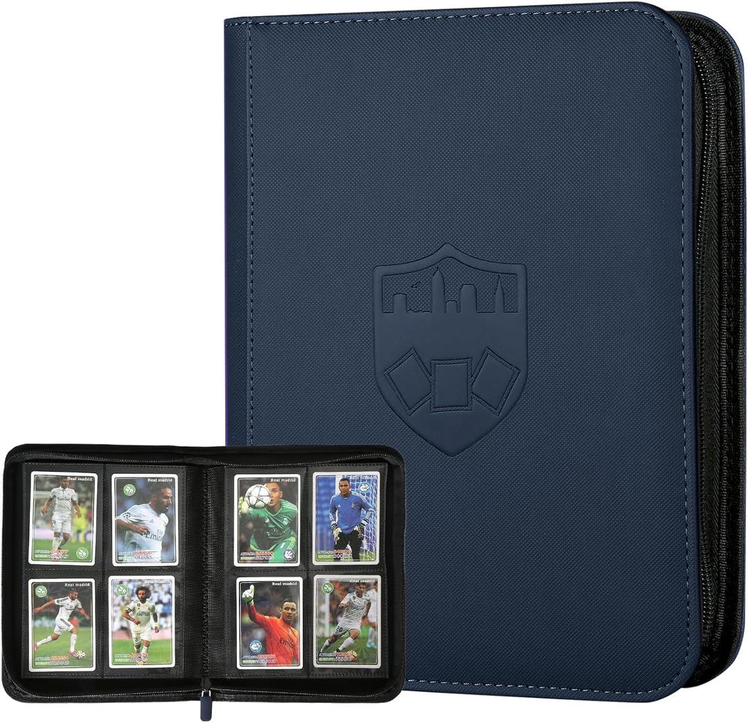 Trading Card Binder 4 Pocket, GERMUN PU Cover Card Binder for 160 Cards, Premium Trading Card Holder Folders, Double Sided Pocket Card Album for MTG, TCG (Blue)