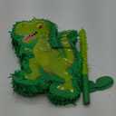 Zonon Green Dinosaur Piata Bundle, String Piata Dinosaur with a Blindfold and Stick Pull for Animal Themed Birthday Parties, Decorations Supplies, 16.5 x 11.8 x 3.1 Inches